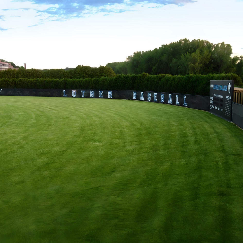 Luther Baseball windscreen along an outfield fence