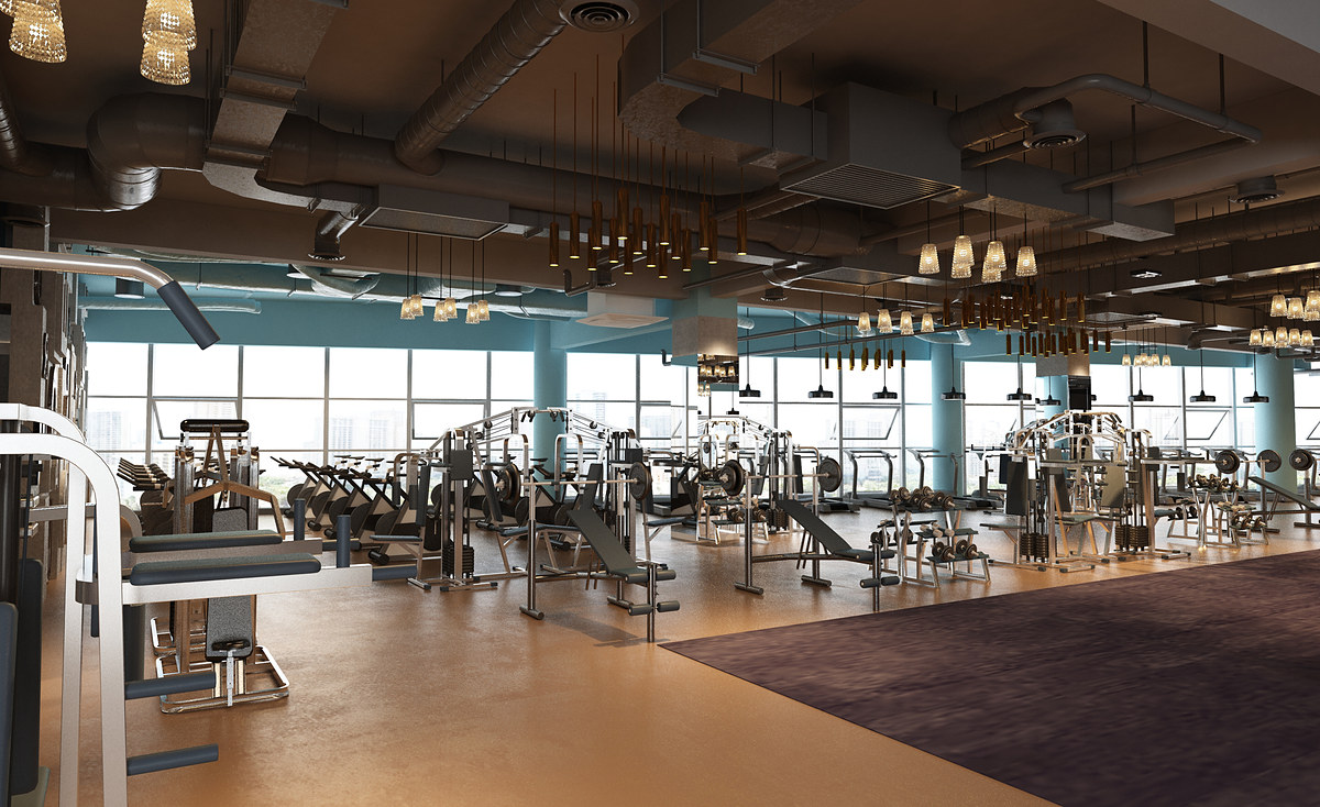 A full gym with strength machines, benches and racks