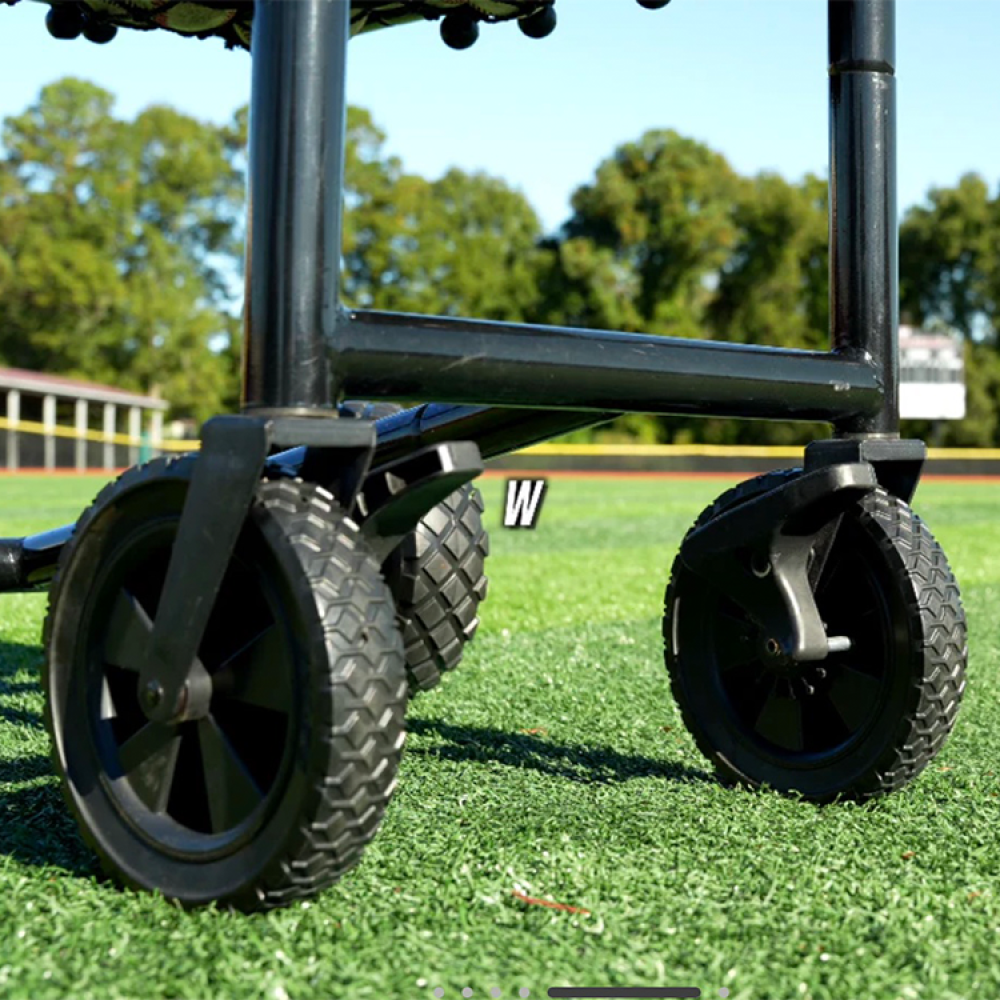 Airless tires provide effortless mobility for our All Wheel Drive Pro Ball Cart