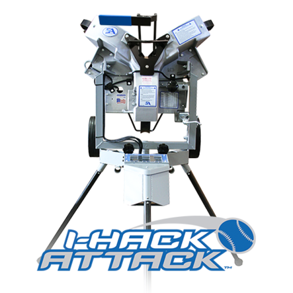 The I-Hack Attack Pitching Machine features a 3-wheel design, touchscreen display, and advanced software for high-speed pitch variety, sequencing, and defensive drills
