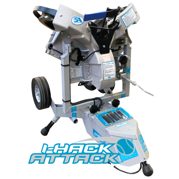 The I-Hack Attack Pitching Machine features a 3-wheel design, touchscreen display, and advanced software for high-speed pitch variety, sequencing, and defensive drills