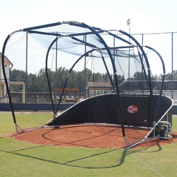 The ProCage Professional Batting Practice Backstop keeps foul balls contained during team batting practice 