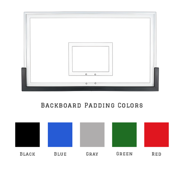 TuffGuard backboard padding features all-weather material, fits most backboards, installs easily with self-drilling screws, and comes in multiple color options