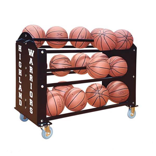 The BallHog Premium Basketball Carrier is a durable, powder-coated cart with support tubes and four HD swivel caster wheels, holding up to 24 basketballs