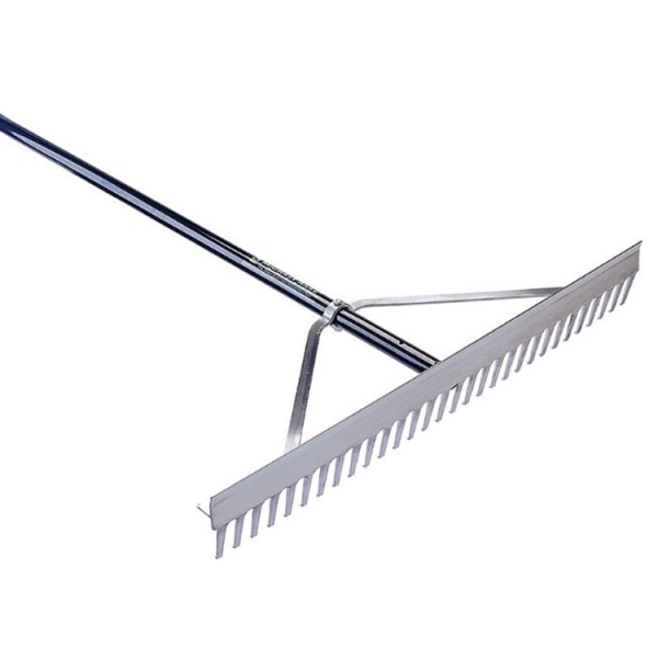 Durable 48” Pro Field Rake with dual-sided grooming and leveling, built for tough, comfortable field maintenance