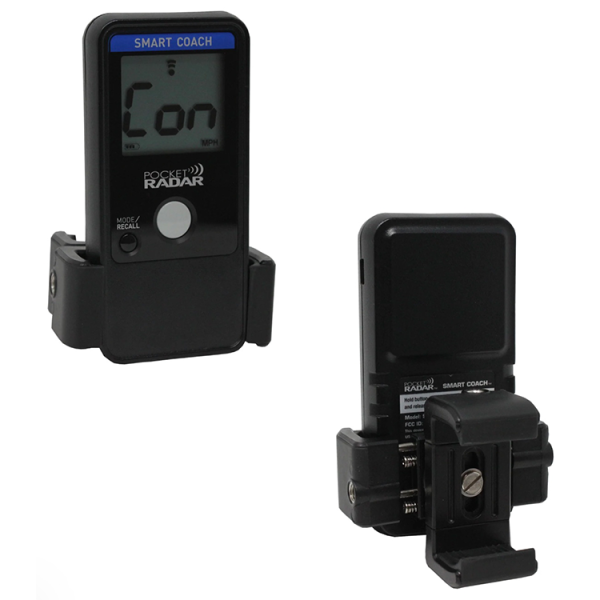 The Pocket Radar Universal Mount is a versatile accessory that holds both your phone and radar or attaches to a fence or tripod for hands-free speed measurements on the field
