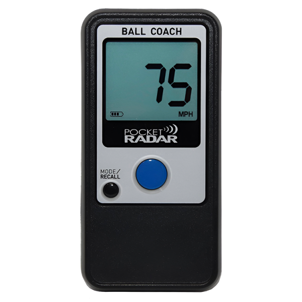 The Pocket Radar Ball Coach is a portable, highly accurate radar gun that provides instant feedback on exit and throwing velocities, ideal for both personal and one-on-one training