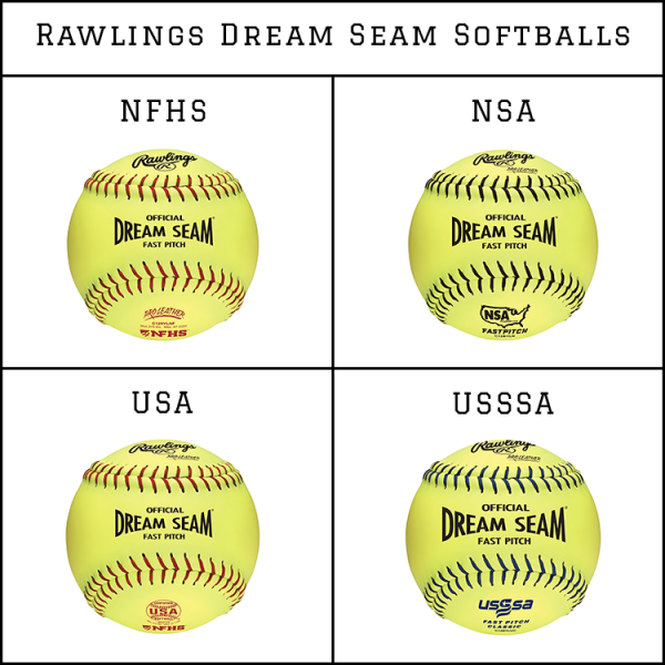 Rawlings offers NFHS, NSA, USA, and USSSA Dream Seam Game Softballs