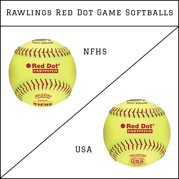 Rawlings offers NFHS and USA Red Dot Game Softballs