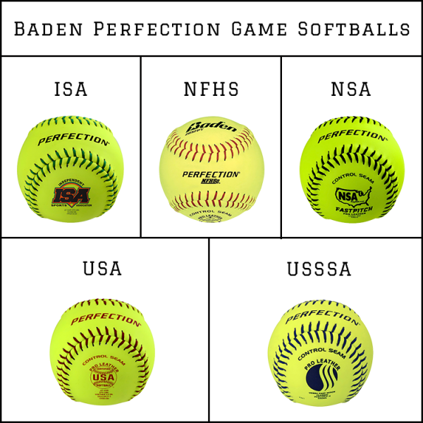 Baden offers ISA, NFHS, NSA, USA, and USSSA Perfection Game Softballs